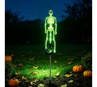 Piquet de jardin squelette solaire étanche à LED pour Halloween (vert) | Design réaliste 3D, allumage automatique à la tombée de la nuit, résistant aux intempéries, pour pelouse, patio, tombe