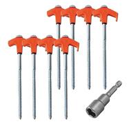 Piquet de Tente 8Pcs Camping Pegs Drill in with Hex Socket Heavy Duty Spiral Screw Stakes Tent Ground Nail(Orange)