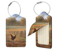 Piquet en bois de poule - Étiquette de bagage en cuir synthétique avec boucle en acier inoxydable et carte d'adresse, étiquettes de bagages, étiquettes de voyage, étiquettes d'identification pour