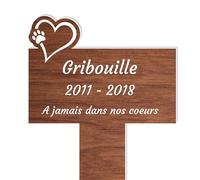 Piquet Plaque Funéraire Commémoratif Personnalisé - Bois - Inter funéraire pour chat, chien - Souvenir pour Animaux - Plaque commemorative animal - Textes Personnalisables (Coeur)
