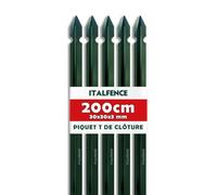 Piquet T H200cm 30x30x3mm pour clôture en Fer plastifié Vert [5 pièces]