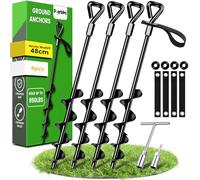 Piquets d'ancrage au sol 48 cm, lot de 4 Piquets d'ancrage Premium Secure version améliorée à visser pour la fixation de tentes, trampolines, chiens, abris, etc., résistent au vent fort