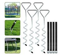 Piquets d'ancrage pour trampoline 12 pcs - 4 ancres en acier 40 cm avec 4 sangles polyester 250 cm