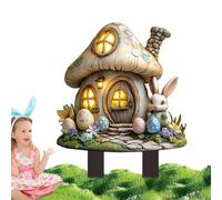 Piquets de Cour de Pâques - Décoration de Chalet aux Champignons | Insert de Sol en Acrylique - Conte de fées Forêt Champignon Cottage Jardin Pot de Pelouse Terrasse Fête Décor de Printemps