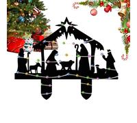 Piquets de crèche de Noël en acrylique noir avec guirlande lumineuse | Crèche de Noël décorative en plein air pour terrasse, pelouse, cour