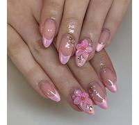 Piquets de faux amandes avec rose margarite Manucure française Profondeur Détails floraux Outils de déni requis Outil de déni ABS résistant requis Bogus