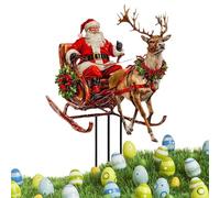 Piquets De Jardin De Noël | Décoration de Panneau en Acrylique 2D - Piquet D'Allée du Père Noël avec Renne Et Traîneau | pour Jardinage Extérieur, Pelouse, Cour, Allée, en Pot,