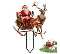 Piquets De Jardin De Noël,Décorations pour Panneaux en Acrylique 2D | Piquet De Plantation Au Motif Père Noël en Traîneau avec Rennes - pour Jardinage Extérieur, Pelouse, Cour, Allée, en Pot,