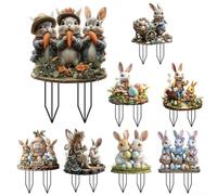 Piquets de jardin d'extérieur de Pâques avec thème lapin et œuf, parfaits pour la décoration de pelouse et de cour pour créer un environnement chaleureux pour les fêtes (OH834)
