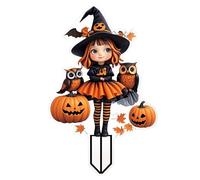 Piquets de Jardin d'halloween 2D Plats, sorcière/Homme Citrouille, piquets décoratifs d'extérieur pour Jardin, décorations d'extérieur d'halloween (C, A)