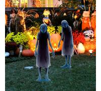 Piquets de jardin enchantés d'Halloween | Signes de jardin métalliques jumeaux sinistres 2 unités, décoration d'horreur pour patio, terrasse, fête carnaval