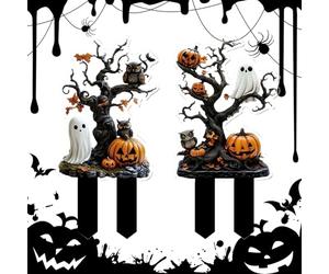 Piquets de jardin extérieur Halloween décoration acrylique 2D pour patio | Panneaux festifs pour jardinier propriétaire lit fleurs allée patio arrière entrée terrasse Porc
