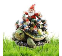 Piquets de jardin | Nain de jardin plat 2D en acrylique sur statue de tortue | Bâtons panneaux piques pour pot de fleurs, allée, printemps, pelouse, jardin, cour, extérieur, porche, terrasse