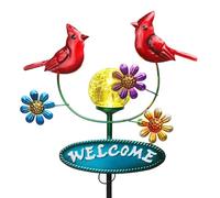 Piquets de jardin solaires en métal - Panneaux de bienvenue pour l'extérieur de 9,5 m, 2 cardinaux volants avec boule de verre fissurée, piquets décoratifs pour pelouse, terrasse, cadeaux cardinaux