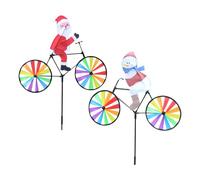 Piquets de Panneau de Jardin de Noël, Moulin à Vent Bonhomme de Neige | 2X Moulin à Vent de Noël imperméable,Piquet Rotatif de Jardin, décorations de Cour de noël, décoration de, père noël, Bon
