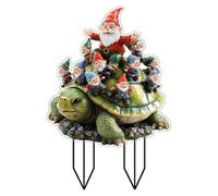 Piquets de Sol, Figurine Décorative Plate en Plastique GNOME sur Tortue pour Pots De Fleurs, Piquets pour Sol Jardin Terrasse Balcon Allée Fleurs Printemps Maison