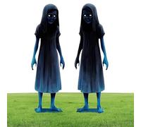 Piquets de Sol Jumeaux Hantés pour Halloween | Panneau Métallique Jumeaux Effrayants pour Jardin et Pelouse 2 Pièces,Accessoire à Insérer au Sol pour Maison Hantée Halloween en Extérieur pour