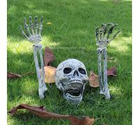 Piquets de squelette réalistes pour Halloween, tête de squelette de crâne réaliste, bras de main humaine pour fête d'halloween, décoration de jardin de maison et de pelouse Skeleton and Crow