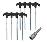 Piquets De Tente 8Pcs Camping Pegs Drill in with Hex Socket Heavy Duty Spiral Screw Tent Stakes in(Black)