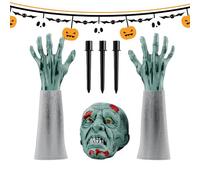 Piquets Décoratifs Halloween,Piquets Jardin Squelette Tête et Mains - Décorations Extérieures pour Lieux Sombres comme Allées, Cimetières et Maisons