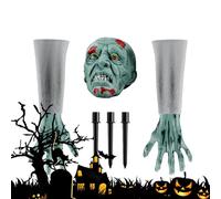 Piquets Décoratifs Halloween - Piquets Jardin Squelette Tête et Mains - Décorations Extérieures pour Lieux Sombres comme Allées, Cimetières et Maisons