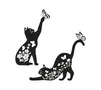 Piquets Jardin Chat Métal 2pcs Silhouette Noire | Silhouette élégante, acier galvanisé, pour idéal souvenir animal, mat, pour facile à planter