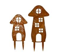 Piquets pour Jardin 2 Pièces Art Vintage Rustique en Métal | Piquets décoratifs en forme de maison champignon Pour Clôture Pot À Fleurs Jardinière Sol Porche Patio