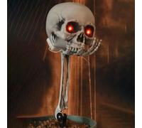 Piquets squelette activés par le son avec yeux rouges brillants et cri effrayant - Crâne d'Halloween extérieur et décoration de cour pour pelouse, cimetière et maison hantée