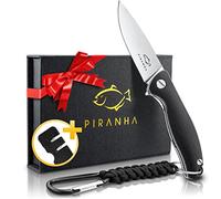 PIRANHA® Couteau de Poche Pliant à Une Main - Couteau Pliant Tactique en Acier D2 - Couteau de Survie Pliant pour l'Extérieur en argent - Outil d'Affûtage - Qualité Contrôlée à Allemagne