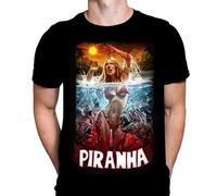 Piranha Homme T-Shirt Gothic Horror Print, T-Shirt en Coton Noir, Movie Poster Tee