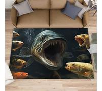 Piranha Tapis de couloir motif poisson - 203,2 x 350,2 cm - Tapis d'animaux sous-marins pour cuisine, lavable, antidérapant et doux pour décoration d'intérieur
