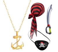 Pirate Accessoires, 5 Pièces Pirates Accessoires Kit, Set d'Accessoires de Costume de Pirate Comprendre bandeau , ceinture de taille, Masque pour les yeux, couteau gonflable et collier Pour Halloween,