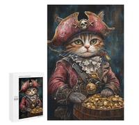 Pirate Cat with Treasure Chest-3 Puzzle 1000 Pièces Educa Jouet en Bois Cadeau Unique Décoration Intérieure Jeu Éducatif Challenge Toy Adultes Et Enfants À Partir De 14 Ans 1000 PCS