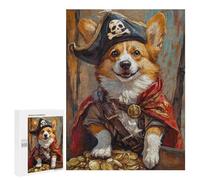 Pirate Corgi with Treasure Chest Puzzle 1000 Pièces Educa Jouet en Bois Cadeau Unique Décoration Intérieure Jeu Éducatif Challenge Toy Adultes Et Enfants À Partir De 14 Ans 500 PCS