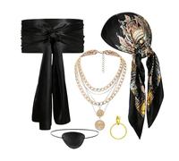 Pirate Costume Accessories Set 5 pièces Dress-Up Kit Head Scarf, Necklace, Pirate Props, Lightweight Cosplay Supplies, for Masquerade, Photoshoots, Themed Events, Party Use, 90 x 90 cm Red Black