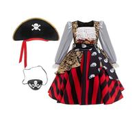 Pirate Costume Girl - Cosplay Halloween Soft Props with Hat And Eye Patch | Kids Pirate Dress Up for Stage Performance Holiday Festival Bonfire Photo Goth