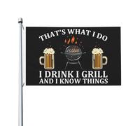 Pirate Drapeaux C'Est Ce Que Je Fais, Je Bois, Je Fais Des Grillades Et Je Sais Des Choses Drapeau Extérieur Couleurs Vives Drapeau De Jardin Pour Terrasse, Décoration D'Halloween, 90X150cm