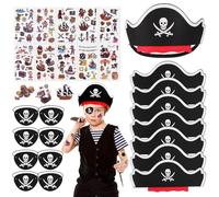 Pirate Enfants Anniversaire Ensemble 8 pcs chapeau de pirate enfants, 8 pcs eye patch pirate masque de feutre, 10 pcs pirate tatouages crâne chapeau de pirate accessoires pour anniversaire masquerade