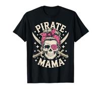 Pirate Mama Vintage Skull Swords Bandana Rose Fierce Mom T-Shirt