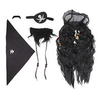 Pirate noir fausse barbe moustache set perruque falsificateur fausse barbe tressée pour Halloween