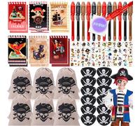 Pirate Pinata Anniversaire Garcon 60PCS Pochette Surprise Enfant avec Sac De Cordon Cahier Stylo Encre Invisible Cache-Oeil Tatouage Pirate Cadeau Anniversaire Enfants Invites Décoration Pirate