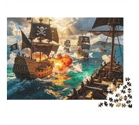 Pirate Ship 1000 Piece Jigsaw Puzzle Recyclable Sea War Puzzles pour Personnes âgées Accessoire pour Moment de Jeu en Famille Soulage la Démence Sénile Great Gift 52x38cm/1000pcs