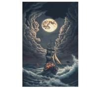 Pirate Ship,Bateau Puzzles 1000 Pièces Adultes, Puzzle en Bois Jeux D'adresse pour Toute La Famille,Jeu De Team Building (78×53cm)