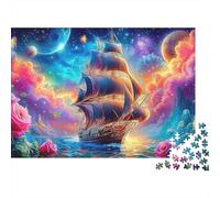 Pirate Ship Fantasy 1000 pièces Puzzle pour Adultes Cosmic Ship dans Nebula Difficile Premium épais Solide Haute qualité Vif Stimulant Anti-Stress 52x38cm/1000 pièces