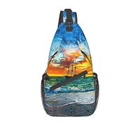 Pirate Ship in The Sunset Cute Succulents Sling Bag, Sac à Dos à bandoulière Poitrine Pack Causal Bandoulière Sac à Dos pour Femmes Hommes Randonnée Voyage