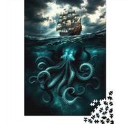 Pirate Ship Vs. Giant Squid Panneau Métallique Rustique 38x26cm/1000pcs pour L’Atelier, Présent À Offrir À Noël Aux Collectionneurs De Déco Murale Métal