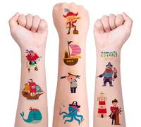 Pirate Tatouages Temporaire pour Enfants, 10 Feuilles Etanche Faux Tatouage Enfant, Autocollants Tatouage de Pirate, Decoration Pirate Tatouage, Cadea Décoration de Fête Garçon Fille (H)