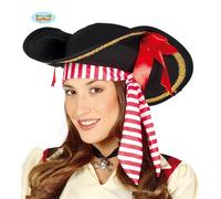 Pirate Tricorne Corsaire Rouge Blanc Rayé Caraïbes Capitaine Pirate Chapeau Aventure Carnaval Marin Pillage Seigneurie de la mer, Couleur : Noir