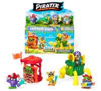 PIRATIX ADVENTURE WORLD Collection Crazy Jungle - Pack Capitaine Watchtower: 4 Piratix, 1 Capitaine doré, 4 Accessoires néon, 1 Cage, 1 Canon, 2 trésors néon, 2 Drapeaux néon. Pack 3 sur 6