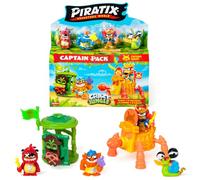 PIRATIX ADVENTURE WORLD Série Crazy Jungle, Captain Pack Kaizo - Comprend 4 Piratix, 1 Capitaine doré, 4 Accessoires néon, 1 Cage, 1 Canon, 2 trésors exclusifs et 2 Drapeaux néon. Pack 5/6